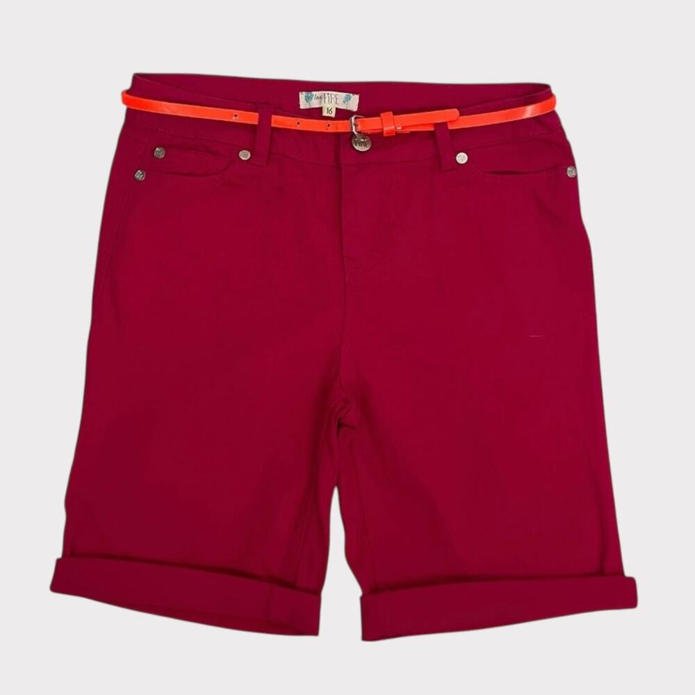 👛 3 for $15 NWT Love, Fire Girls Candy Pink Denim Cuffed Midi Shorts with Belt